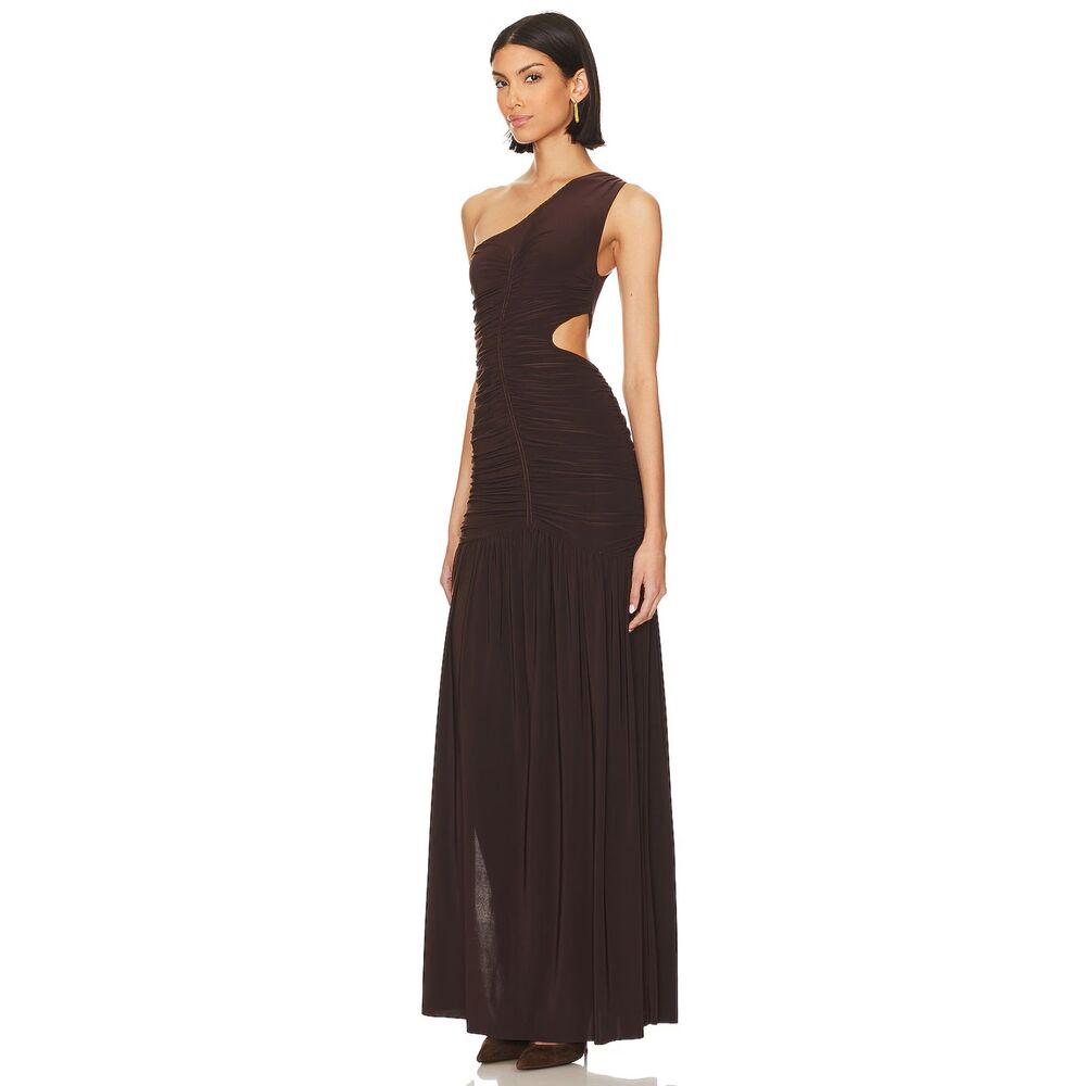 MISA Los Angeles Samsara Cutout Dress Brown ruched Maxi dress Size Small NWT - Picture 2 of 8
